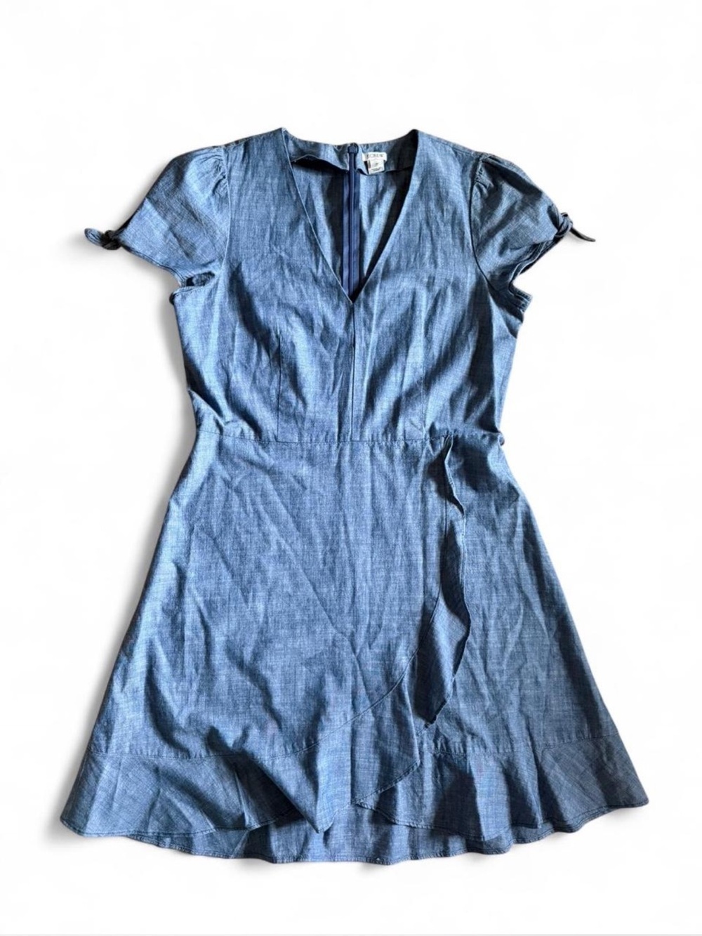 J. Crew Chambray V-Neck Tie-Sleeve Mini Dress